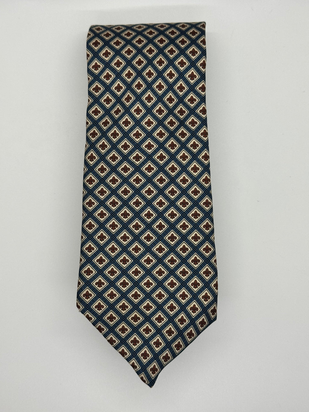 Blue Diamond Medallion Silk Tie - (Made for Oleg Cassini)