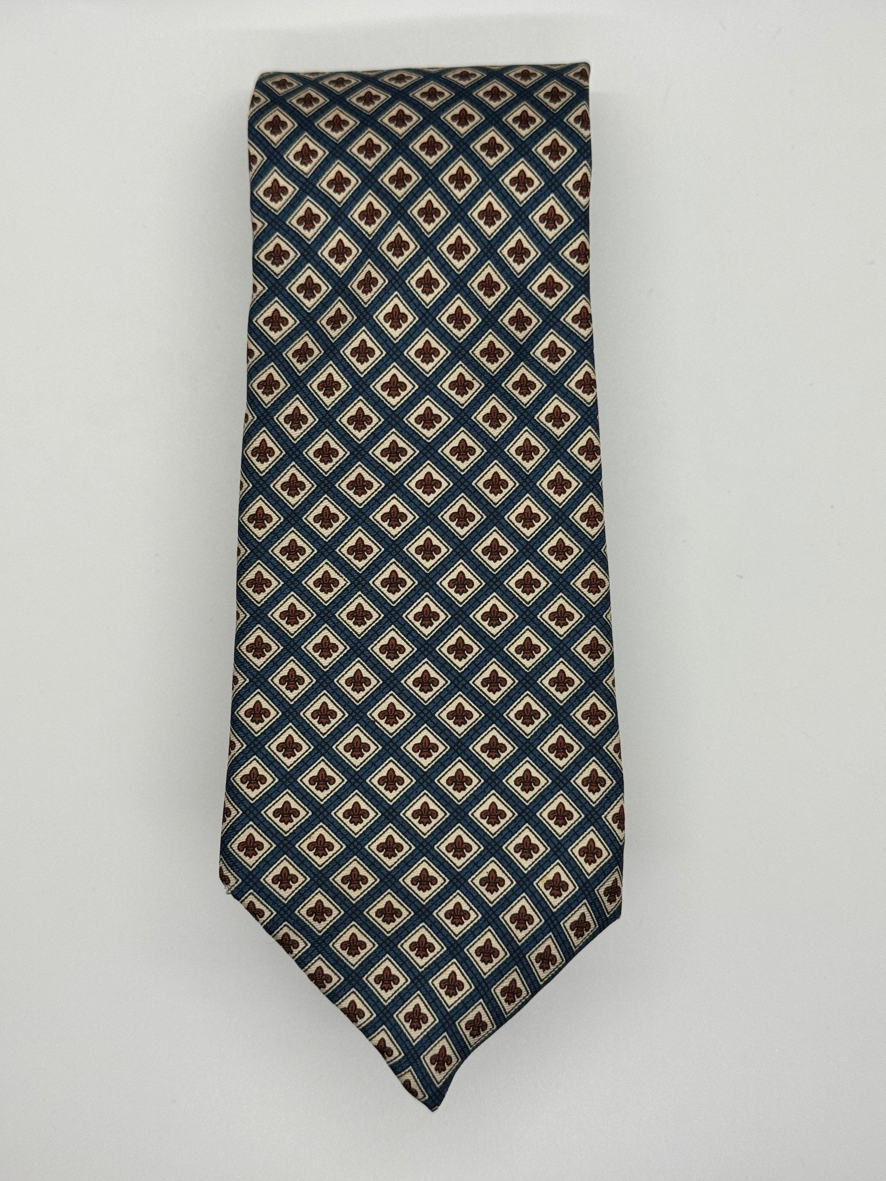 Blue Diamond Medallion Silk Tie - (Made for Oleg Cassini)