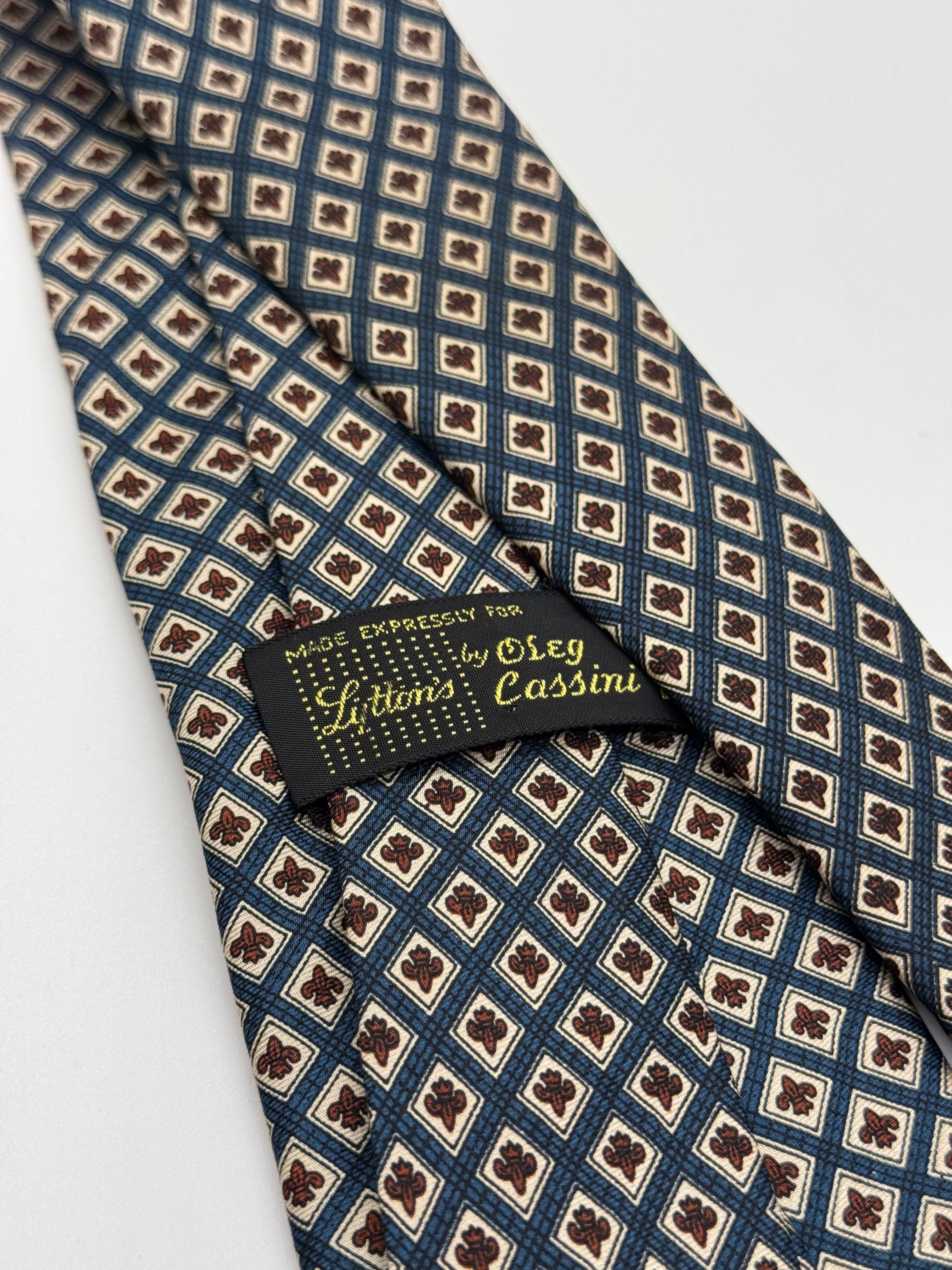 Blue Diamond Medallion Silk Tie - (Made for Oleg Cassini)