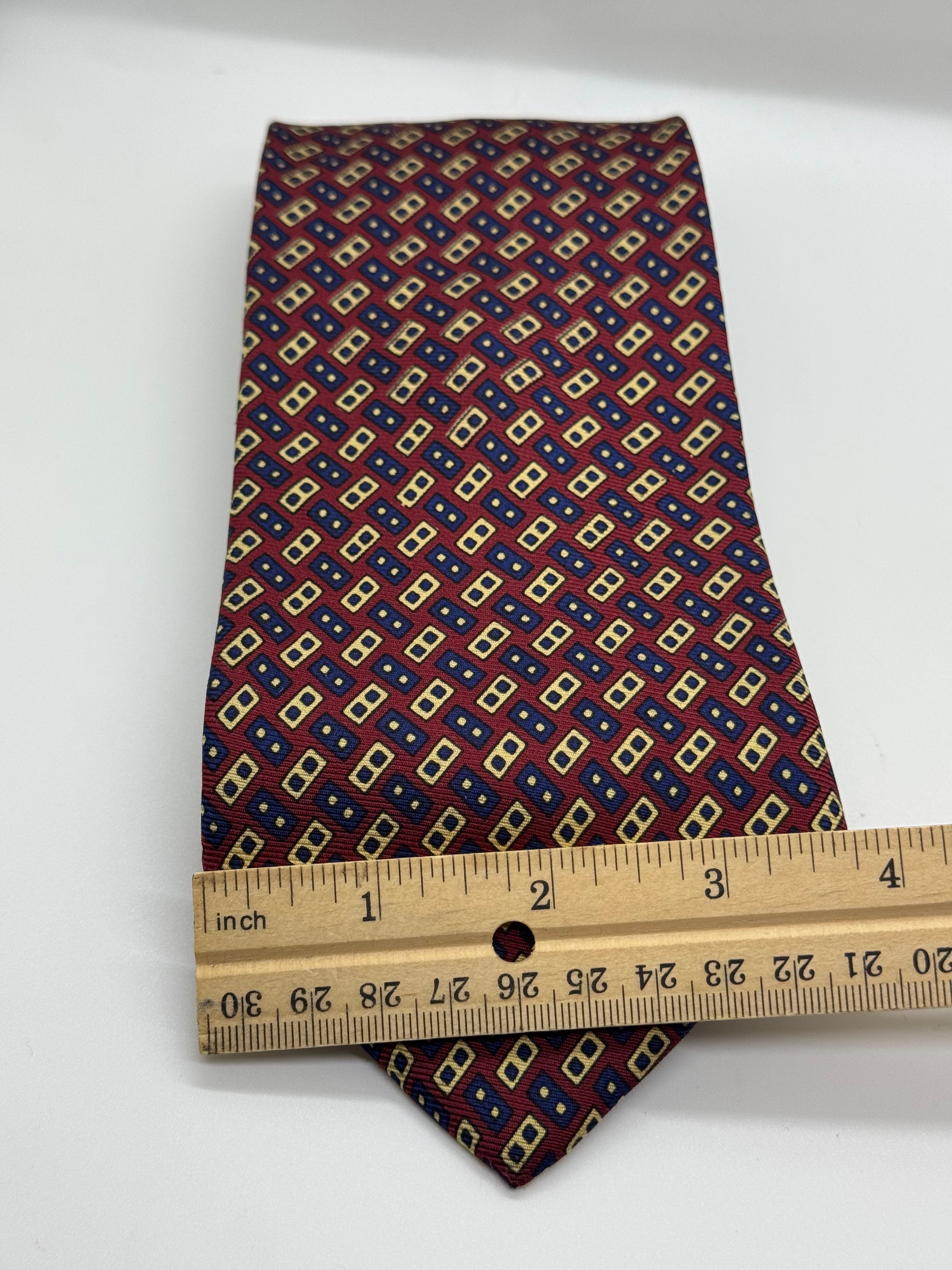 Brooks Brothers Burgundy & Gold Geometric Silk Tie